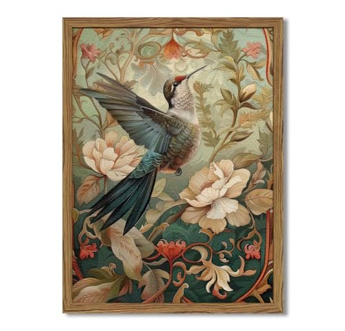 Framed Vintage Hummingbird Wall Art – 3D Floral Bird Decor Framed Vintage Hummingbird Wall Art, Floral Bird Wall Decor Paintings, 3D Sandstone Textured Nature Botanical Pictures Prints Aesthetic Home Decor for Living Room Bedroom Bathroom Office 12x16 inch