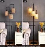 QIYIZM Boho Rattan Floor Lamp: 3-Light Industrial Black Standing Lamp for Living Room & Bedroom - Image 2