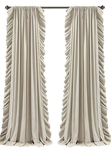 Lush Decor Reyna Ruffle Window Curtain Panel Set, Pair, 54" W x 84" L, Wheat - Flowy Curtain Set - Romantic Ruffle Curtains for Bedroom, Living room, or Dining Room - Farmhouse & Cottage Home Decor