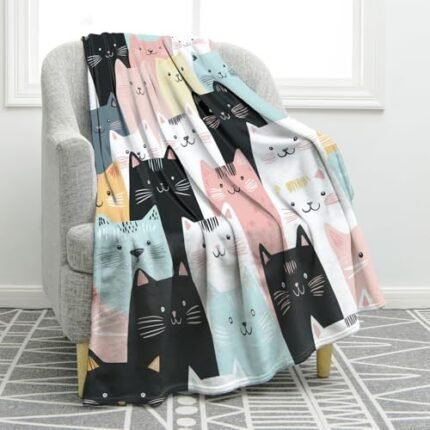 Jekeno Cat Gifts Blanket for Women Mom Girls Sister Friends Birthday Christmas Valentines Ideas Presents Decor Home Bedroom Living Room Cozy Plush Flannel Throw for Cat Lovers Kids Teen Adults 50"x60"