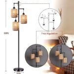 QIYIZM Boho Rattan Floor Lamp: 3-Light Industrial Black Standing Lamp for Living Room & Bedroom - Image 4