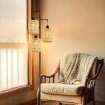 QIYIZM Boho Rattan Floor Lamp: 3-Light Industrial Black Standing Lamp for Living Room & Bedroom - Image 9
