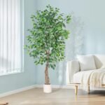 VIVATREES 5FT Artificial Ficus Tree in White Planter – Realistic Silk Faux Plant for Home, Office & Garden Decor. - Image 9