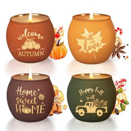 Lanpn Fall Scented Candles Gift Set 4 Pack 16oz Soy Wax Jar Candles Thanksgiving Aromatherapy Candle Autumn Home Table Decor Glass Votive Candle Holder Tabletop Centerpiece Farmhouse Decoration