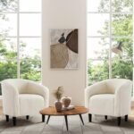 Yaheetech Ivory Barrel Chairs: Cozy Furry Accent Chairs with Soft Padded Armrests, Set of 2 for Living Room or Office. - Image 4