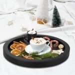 Small Round Wooden Decorative Tray for Coffee Tables—Rustic Black Farmhouse Home Décor & Bathroom Accessory. - Image 5