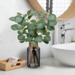 Briful 14" Artificial Eucalyptus Stems in Black Glass Vase with Faux Water - Ideal for Home, Office, or Wedding Décor - Image 3