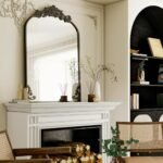 GLSLAND Vintage Mirror 38"x 26" Arched Wall Mirrors Gold Carved Arched Mirror with Metal Frame Baroque Wall-Mounted Mirror for Bathroom/Living Room/Entryway,Black