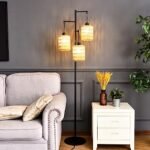 QIYIZM Boho Rattan Floor Lamp: 3-Light Industrial Black Standing Lamp for Living Room & Bedroom - Image 8