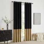 BULBUL Black Gold Color Block Velvet Curtains, 84" Long, Farmhouse Darkening Panels, Grommet Set for Bedroom & Living Room - Image 7