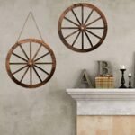 Qunclay 2 Pcs Wooden Wagon Wheel Decor – Vintage Rustic Western Cowboy Party Decorations, 12 Inch, Brown - Image 2
