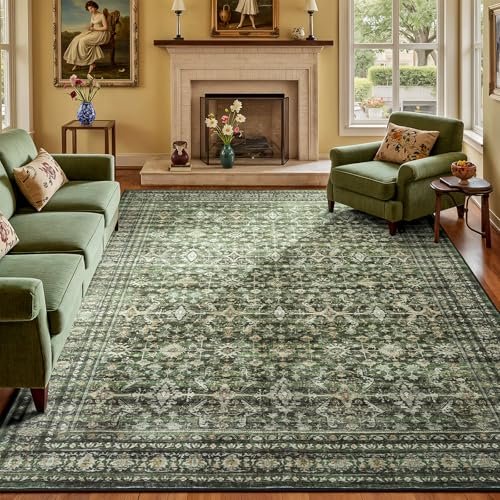 Lofus 8x10 Green Area Rug: Washable Non-Slip Soft Boho Carpet Lofus 8x10 Area Rug for Living Room,Green Washable Large Rugs with Non-Slip Backing,Soft Boho Carpets for Bedroom Dining Room Home Office Indoor Nursery