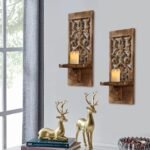 Set of 2 Rustic Wall Mount Candle Sconces - 16” Wooden Floating Shelf Holders for Farmhouse Décor - Image 7