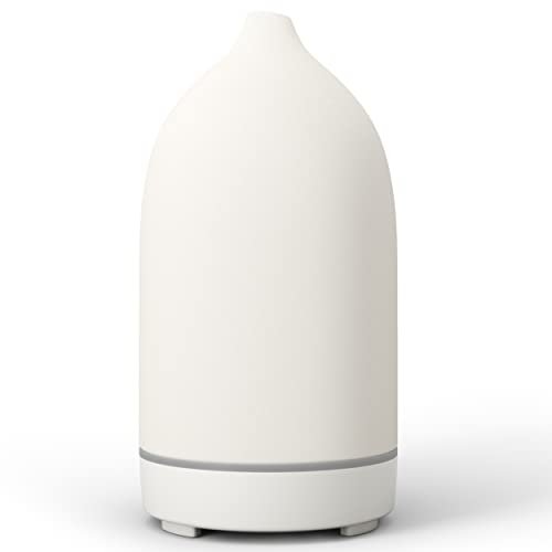 Handmade Ceramic Essential Oil Diffuser with Night Light – Auto-Off, Essential Oil Diffusers,Handmade Ceramic Aromatherapy Diffuser for Room and 9 Colors Night Light for Home,Auto-Off (White)