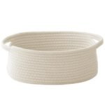 JMvicyroam Woven Basket,Small Rope Storage Bin with Handles & Ribbon Bag, Organizer for Shelves Closets,Gift Basket Empty for Birthday,Books,Dog Toys,White