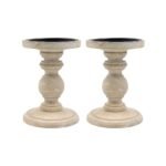 Hosley Set of 2 Antique White Wooden Pillar Candle Holder Country Style 7 Inch High Ideal Gift for Wedding Party Special Occasion or as a Candle Holder
