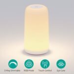 ROOTRO Touch Bedside Table Lamp, [Sleek Design & RGB Mode] 3 Way Dimmable Small Lamp for Bedroom, LED Lamp with Warm White Lights, Multi-Color Smart Nightstand Lamp for for Living Room Home Gifts