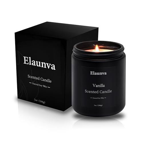 Elaunva Vanilla Scented Candle (7oz) - Natural Soy Wax, Aromatherapy, Elaunva Vanilla Scented Candle,7oz(200g),Natural Soy Wax,Fall Candle,Aromatherapy Candles,Home Decorations,Romantic Present,Stress Relief and Relax Gift for Men and Women (7oz(200g), Vanilla)