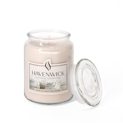 Havenwick Vanilla Buttercream Soy Candle - 22 oz, 110-130 Hour Havenwick Vanilla Buttercream Soy Blend 22-oz Large Jar Candle, Long Lasting 110-130 Hour Burn Time with Single Cotton Wick, Relaxing Scented Candles for New Home Gift & Housewarming Parties