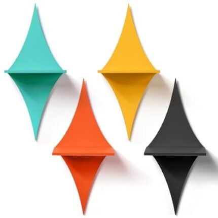 Threehoney 4 Pcs Mid Century Wall Decor Wooden Retro Celestial Star Shaped Burst Wall Art Mount Shelves for Aesthetic Hanging Storage Sign Decoration for Room Bedroom Party(Rhombus)