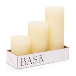 BASK Mottled Pillar Candles - Unscented Ivory Pillar Candles Set of 3 - Dripless, Smokeless for All Occasions