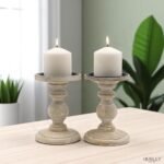Hosley Set of 2 Antique White Wooden Pillar Candle Holders - 7" Country Style Decor, Perfect for Weddings and Special Occasions. - Image 7