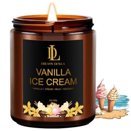 Vanilla Ice Cream Candles, 7oz Vanilla Ice Cream Scented Candle, Natural Soy Candles for Home Scented, Long Lasting with 50 Hour Burn Time, Gifts for Men Women