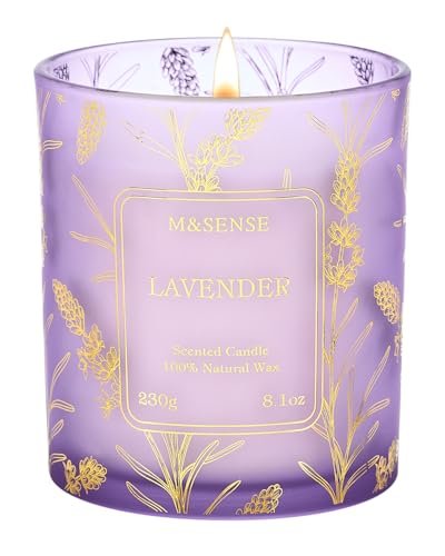M&SENSE Lavender Candles,Vegan Soy,8.1oz 42-Hour Long Lasting Burning Time,Subtle Scented Candles for Relaxing Bathtub Aromatherapy Calming Sleep,Fancy Home Gifts for Women & Men