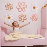 Barydat 6-Piece Boho Nursery Decor: Woven Macrame Daisy Flower Wall Hangings in Pink, Brown, and White. - Image 5