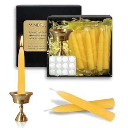 20 Min Beeswax Meditation Candles – 30 Pack, Includes Mini Candle Holder & 12 Wax Dots, Slow Burn, Natural Unscented, Yoga Prayer Mindfulness & Relaxation
