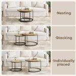 Smuxee Set of 2 Round Nesting Coffee Tables, 27.6" Wood Grain Top, Adjustable Feet for Living Room, Bedroom, Balcony. - Image 6