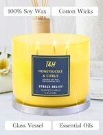 Honeysuckle Citrus Grapefruit 3-Wick Soy Candle, 15.8 oz | Aromatherapy | Long-Lasting Clean Burn | Stress Relief Gift - Image 5