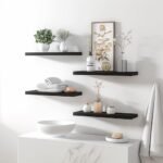 YYWUOJJ Rustic Wood Floating Shelves - Set of 6 Black Wall Decor for Bedroom, Bathroom, Kitchen, Living Room - Image 2