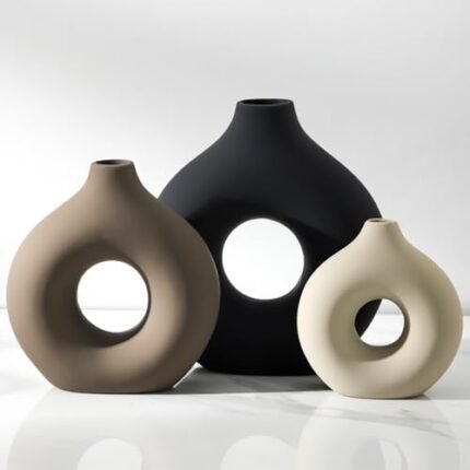 Vanselia Ceramic Vase Home Table Decor - Flower Vases Set of 3 Small Living Room Centerpiece Decorations for Shelf Bedroom Office Kitchen Dining Desk Modern Aesthetic Farmhouse Decorative (Classic)