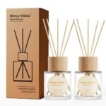 Reed Diffuser Set, Binca Vidou Lavender & Vanilla Natural Scent Oil Diffusers with Sticks for Home Office Bathroom Aromatherapy Decor 1.69oz x 2