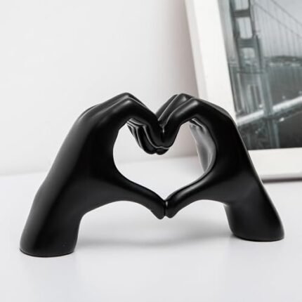 FANTESTICRYAN Small Heart Hands Statues Hand Love Sculpture Cute Decorative Home Decor Ornaments for Living Room, Wedding, Office Desktop, Cabinets, Bookshelf (Small Black)