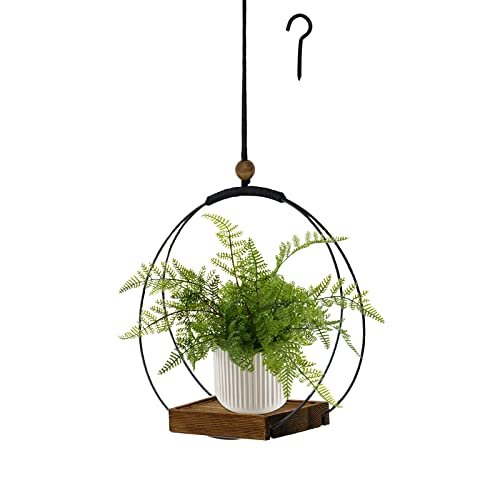 Indoor Hanging Planter with Sturdy Wood Base - Modern Boho Hanging Planter for Indoor Plants, Black Plant Hanger Indoor with Sturdy Wood Base, Modern Boho Macrame Plant Hanger for 3-5.5 Inch Pot, Hanging Wall Ceiling Window Home Decor (Pots Not Included)