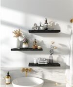 YYWUOJJ Rustic Wood Floating Shelves - Set of 6 Black Wall Decor for Bedroom, Bathroom, Kitchen, Living Room - Image 3
