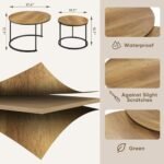 Smuxee Set of 2 Round Nesting Coffee Tables, 27.6" Wood Grain Top, Adjustable Feet for Living Room, Bedroom, Balcony. - Image 2