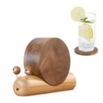 Wooden Coasters for Drinks-Natural Acacia Wood Drink Coaster with Magnetic for Coffee Table,Fun Cute Coasters with Holder for Modern Home Decor-Set of 5