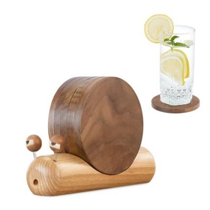 Wooden Coasters for Drinks-Natural Acacia Wood Drink Coaster with Magnetic for Coffee Table,Fun Cute Coasters with Holder for Modern Home Decor-Set of 5