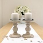 Hosley Set of 2 Antique White Wooden Pillar Candle Holders - 7" Country Style Decor, Perfect for Weddings and Special Occasions. - Image 5