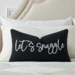 Sunkifover Let's Snuggle Decorative Lumbar Pillow Cover - 12x20 Inch Black and White Cotton Embroidery Throw Pillowcase for Bed, Bedroom, Living Room, Home Decor