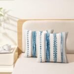 WANLIRD 18x18 Boho Throw Pillow Covers (Set of 2) – Striped Chenille Cushion Cases in Sky Blue for Sofa, Couch, Bed. - Image 6