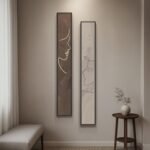 Large Framed Long Narrow Vertical Neutral Abstract Wall Art Set, 2 Piece Beige Brown Modern Canvas Prints Paintings Artwork for Walls-Minimalist Pictures for Entryway Hallway Living Bedroom Wall Decor