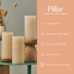 Set of 3 Unscented Ivory Pillar Candles, 3x6 Inches, Rustic Texture, Dripless—Perfect for Weddings, Parties, Spas, and Home Decor. - Image 3
