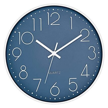 Foxtop Modern Wall Clock Silent Non Ticking Battery Operated Quartz Round Wall Clock Decor for Bedroom Kitchen Home Office School (12 Inch, Cerulean)