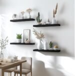 YYWUOJJ Rustic Wood Floating Shelves - Set of 6 Black Wall Decor for Bedroom, Bathroom, Kitchen, Living Room - Image 6