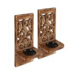 Set of 2 Rustic Wall Mount Candle Sconces - 16” Wooden Floating Shelf Holders for Farmhouse Décor - Image 5