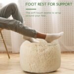 HIGOGOGO Round Faux Fur Pouf Ottoman - Fluffy 20" x 15" Foot Stool with Foam Filling, Beige Floor Storage. - Image 3